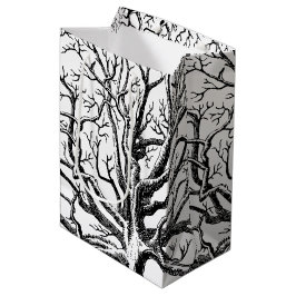 Sacola Para Presentes Média Ramificações de Árvore Abstrato de Preto e Branco 