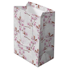 Sacola Para Presentes Média Ramificações do Flor de Cereja primavera