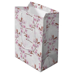 Sacola Para Presentes Média Ramificações do Flor de Cereja primavera