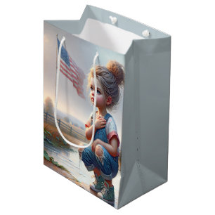 Sacola Para Presentes Média Rapariga com bandeira americana