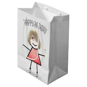 Sacola Para Presentes Média Rapariga de Aniversário com Saco de Presente Médio
