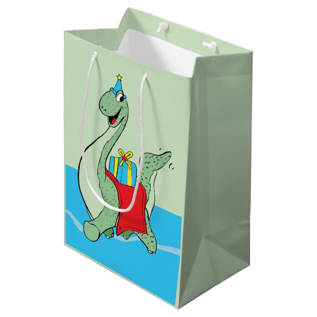 Sacola Para Presentes Média Rapaz, Dinossauro de Aniversário (Frente inclinada)