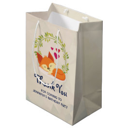 Sacola Para Presentes Média Raposa-de-laranja-branca, Corações Vermelhos e uma