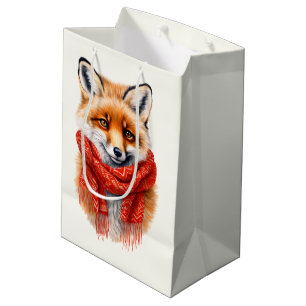 Sacola Para Presentes Média Raposa Fofa com uma Imagem de Outono de Cachecol V
