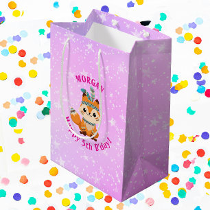 Sacola Para Presentes Média Raposa, Nome e Qualquer Aniversário, Estrelas