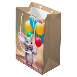 Sacola Para Presentes Média Rato de aniversário com balões