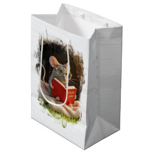 Sacola Para Presentes Média Rato de Aniversário Lendo um Livro