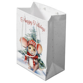 Sacola Para Presentes Média Rato De Natal Bonito Em Flocos De Neve