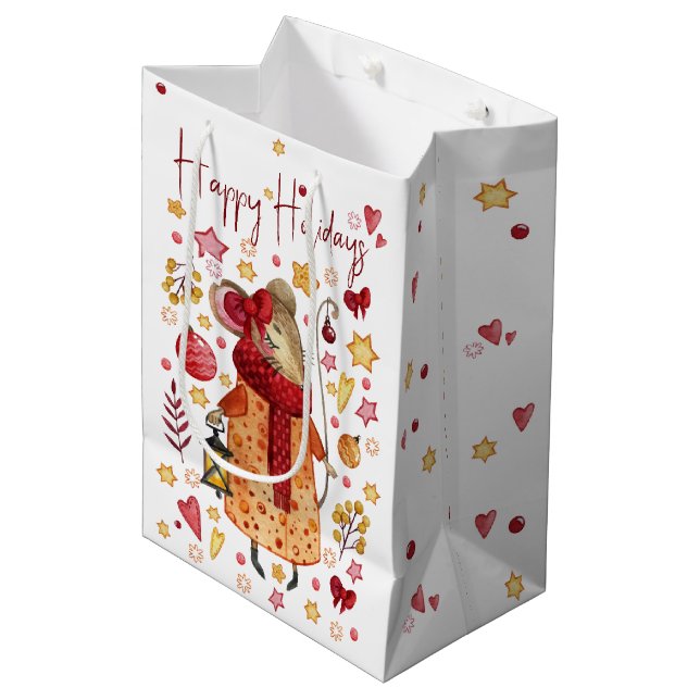 Sacola Para Presentes Média Rato de Natal com Lanterna (Frente inclinada)