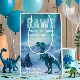 Sacola Para Presentes Média RAWR debaixo das luzes dinossauro de inverno