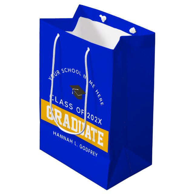 Sacola Para Presentes Média Real Azul e Dourado Graduação Personalizada (Frente inclinada)