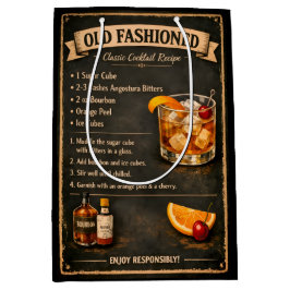 Sacola Para Presentes Média Receita de Coquetel Old Fashioned Estilo Vintage