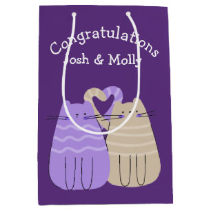 Sacola Para Presentes Média Recém-casados de Gatos em Roxo  