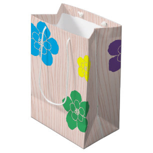 Sacola Para Presentes Média Recortes bonito de Flor no Fundo de Woodgrain