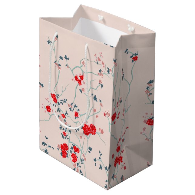 Sacola Para Presentes Média Red and Cream Chinoiserie Floral Gift Bag (Verso inclinado)