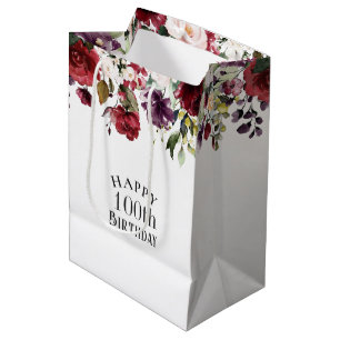 Sacola Para Presentes Média Red Blush e Purple Elegant Floral 100º Aniversário