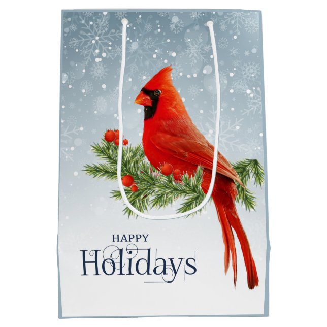 Sacola Para Presentes Média Red Cardinal Happy Holidays Gift Bag (Verso)