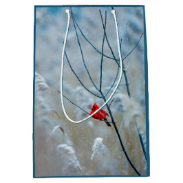 Sacola Para Presentes Média Red Cardinal no inverno Foto do Natal