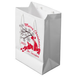 Sacola Para Presentes Média Red Christmas Reindeer Snowflake Nome Branco
