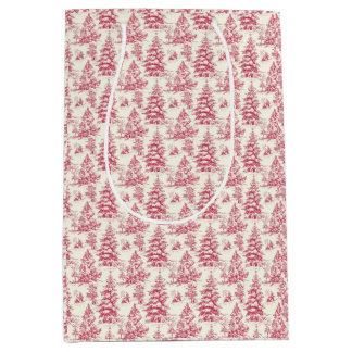 Sacola Para Presentes Média Red Christmas Toile Wrapping Paper