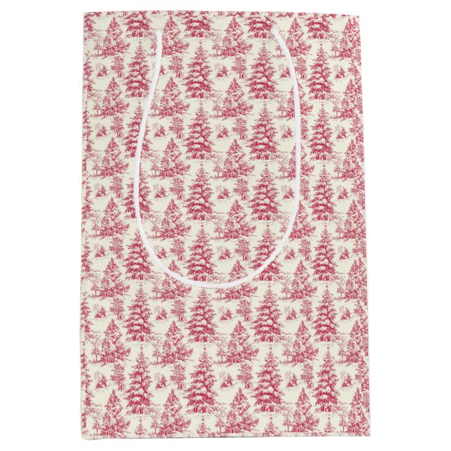 Sacola Para Presentes Média Red Christmas Toile Wrapping Paper (Frente)