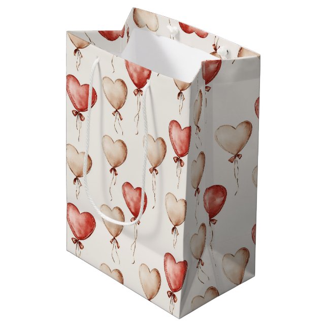 Sacola Para Presentes Média Red Cream Hearts Balões Aniversário (Frente inclinada)