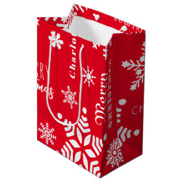 Sacola Para Presentes Média Red Custom Name Natal Snow