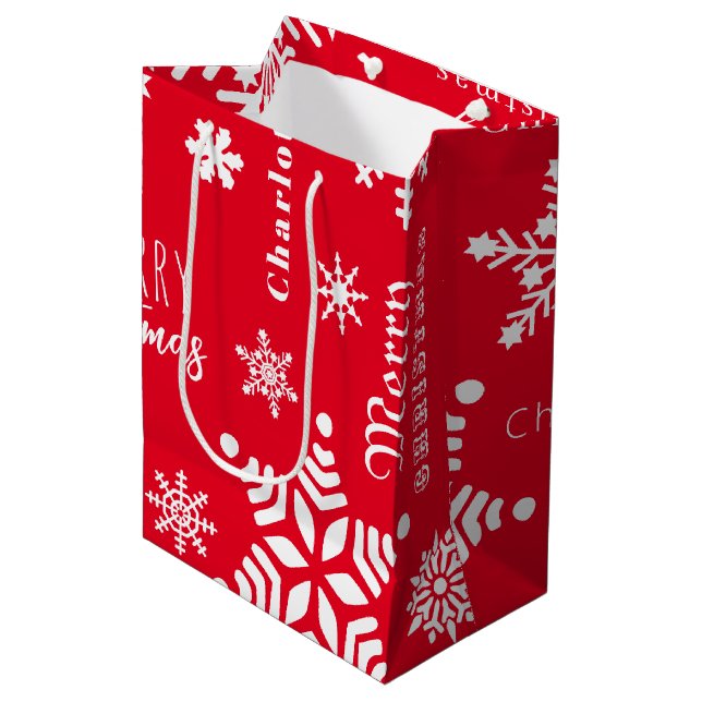 Sacola Para Presentes Média Red Custom Name Natal Snow (Frente inclinada)