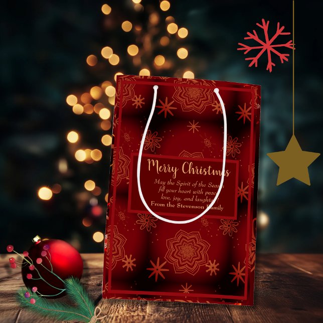 Sacola Para Presentes Média Red Felry Christmas personalizado (Red Merry Christmas Personalized Medium Gift Bag)