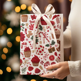 Sacola Para Presentes Média Red Festive Christmas Pattern | Gift Bag