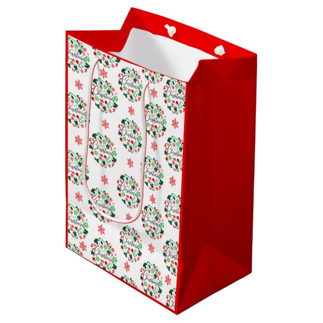 Sacola Para Presentes Média Red Green Felry Wreath Medium Gift Bag (Frente inclinada)