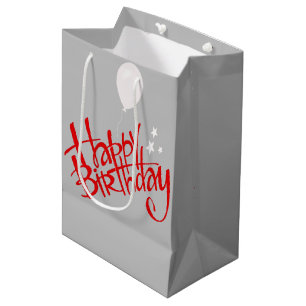 Sacola Para Presentes Média Red Happy Birthday sobre Cinzas