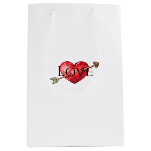 Sacola Para Presentes Média Red Heart Arrow Love
