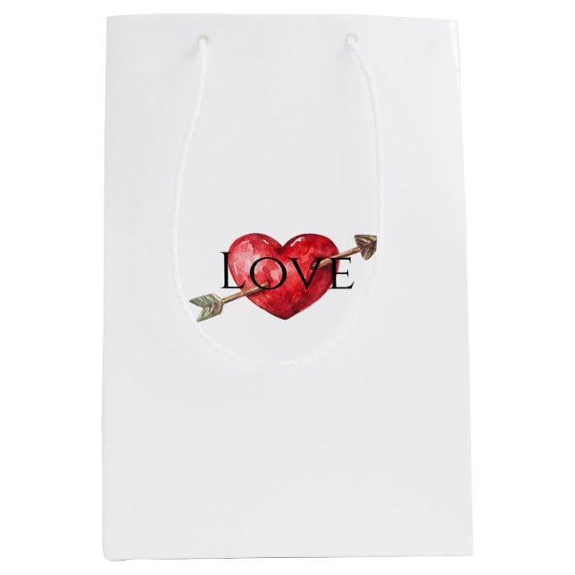 Sacola Para Presentes Média Red Heart Arrow Love (Frente)