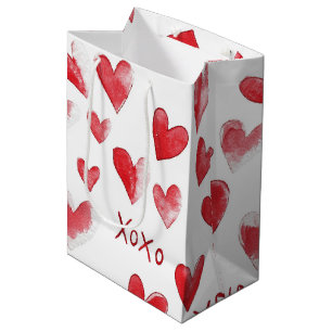 Sacola Para Presentes Média Red Hearts XOXO Love