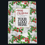 Sacola Para Presentes Média Red Merry Christmas Business Logo Winter Floral<br><div class="desc">Festivo adicione o logotipo da sua empresa design de presente de Natal com um buquê de inverno colorido com flores brancas,  bagas vermelhas e botânicos verdes brilhantes,  sobre fundo branco personalizável. Cláusula vermelha de Natal moderno caligrafia Arte original de Suki com todos os direitos reservados.</div>