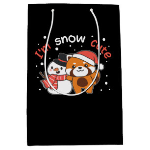 Sacola Para Presentes Média Red Panda, sou Snow Cute Snowman Snow Pun