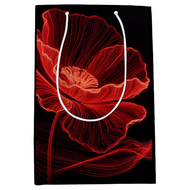 Sacola Para Presentes Média Red Poppy Line Art (Frente)