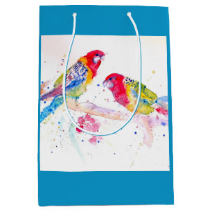 Sacola Para Presentes Média Red Rosella Parrot Watercolor Painting