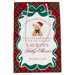 Sacola Para Presentes Média Red Tartan Plaid Christmas Bear Baby Shower Favors