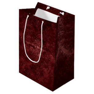 Sacola Para Presentes Média Red Velvet Damask Grunge Floral em jejum Henna