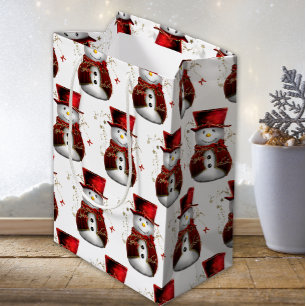 Sacola Para Presentes Média Red Velvet Snowmen e Magic Christmas
