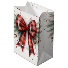 Sacola Para Presentes Média Red Watercolor Christmas Bow Gift Bag