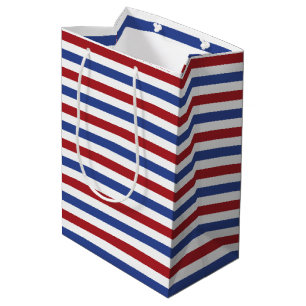 Sacola Para Presentes Média Red White e Blue Stripes