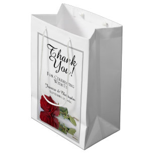 Sacola Para Presentes Média Refletindo Casamento Rosa vermelha Obrigado