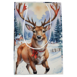 Sacola Para Presentes Média Reindeer Wonderland: Feriado Feliz