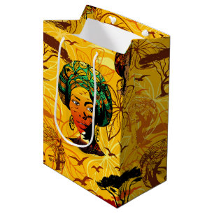 Sacola Para Presentes Média Retrato de Mulher Africana com Sunset