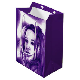 Sacola Para Presentes Média Retrato de Mulher Púrpura Arte Original