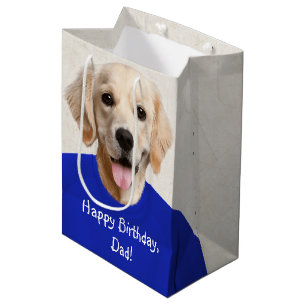 Sacola Para Presentes Média Retriever de ouro em T-shirt azul Saco médio para