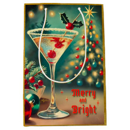 Sacola Para Presentes Média Retro Anos 50 Coquetel Martini de Natal Alegre e R
